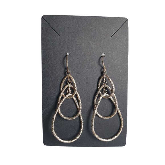 Vintage Silver Tone Dangle Earring Women Layered Loop Fashion Jewelry Boho Style - Picture 2 of 3